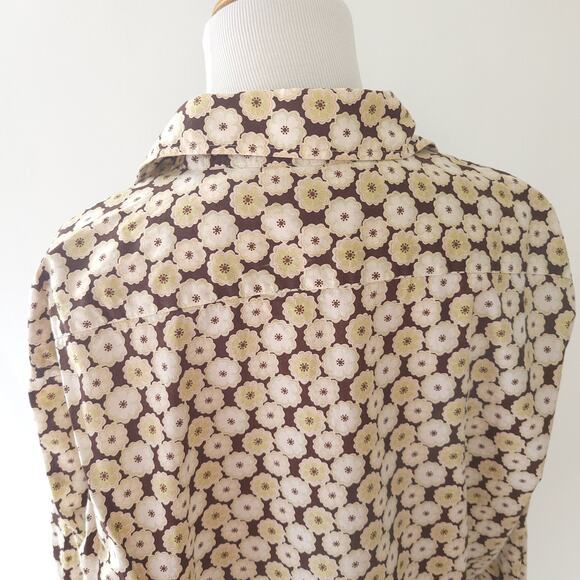 Ted Baker Button Front Shirt Floral Print Classic Fit Brown 100% Cotton XL - Picture 5 of 12